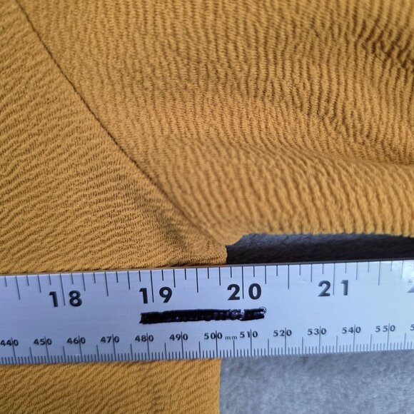 Womens Green Envelope Mustard Yellow Bell Sleeve Top Polyester Stretch Size L - Picture 5 of 7